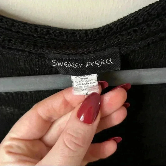 Sweater Project Black Crochet Short Sleeve Open Front Cardigan Women’s Size 3X - Picture 3 of 5